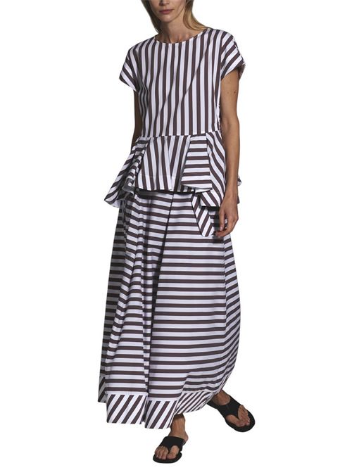 camicia donna a righe a scatola bianco e marrone Milva Mi | 9220168